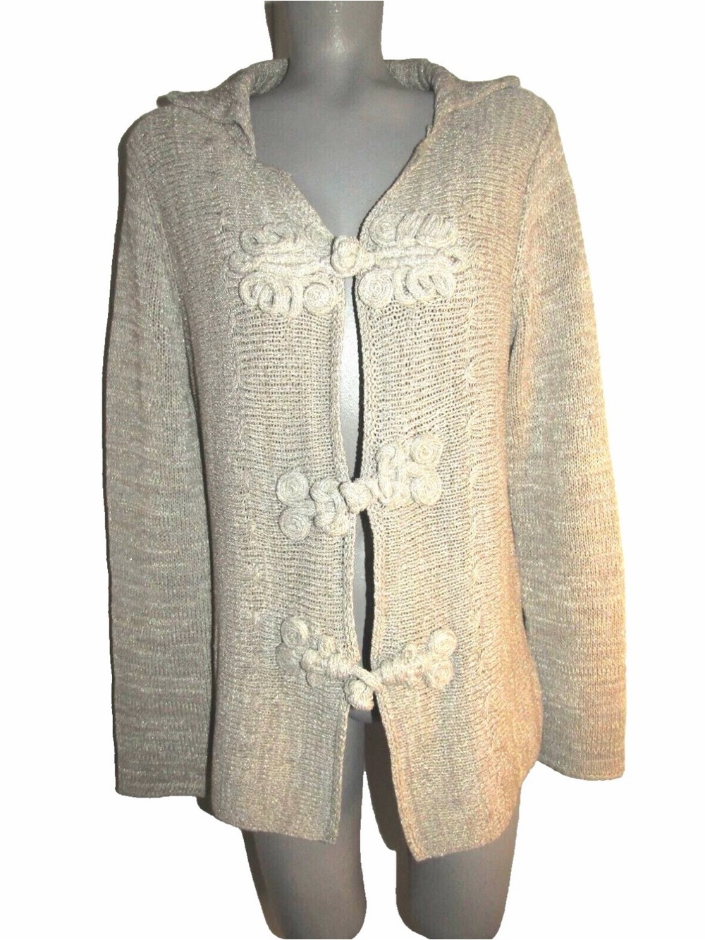 Coldwater Creek Cream Knit Cardigan with Frog Closures